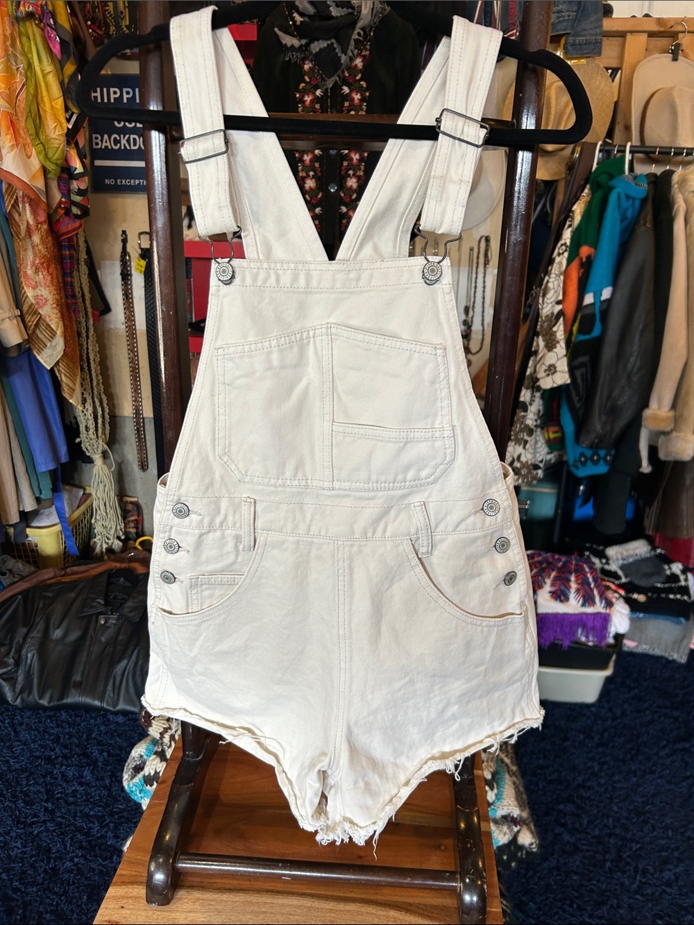 Cream Short Overalls / Denim Overall Shorts